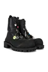 Balenciaga Black Leather Hummer Lace-up Ankle Boots In Black