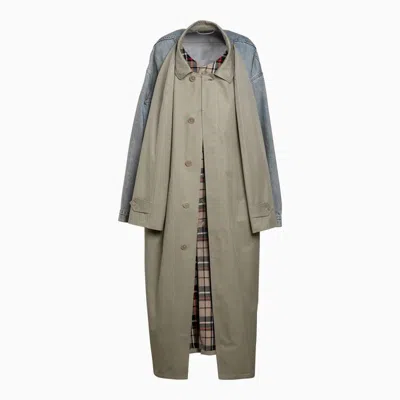 Balenciaga Hybrid Beige And Denim Blue Cotton Coat