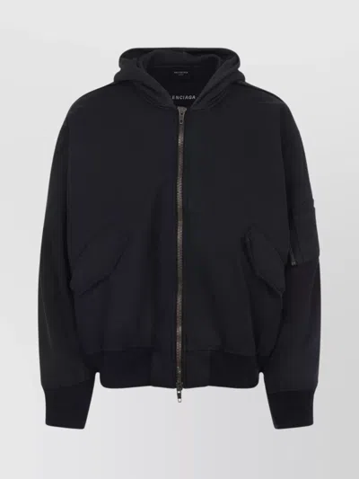 Balenciaga Hybrid Bomber Jacket With Side Flap Pockets In Black