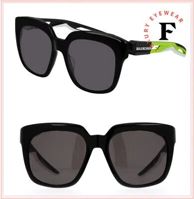 Pre-owned Balenciaga Hybrid D 0025 Black Lime Green Square Sport Unisex Sunglasses Bb0025s In Gray