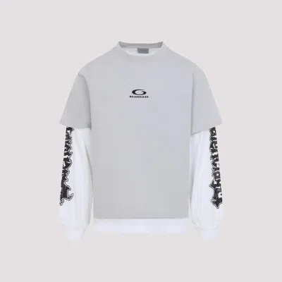 Balenciaga Grey And White Hybrid Double Cotton T-shirt In Gray