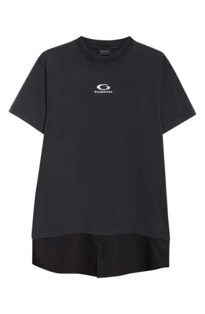 BALENCIAGA BALENCIAGA HYBRID LOOP SPORTS ICON LOGO DRY JERSEY & POPLIN T-SHIRT DRESS