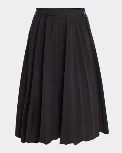 Balenciaga Hybrid Pleated Denim Midi Skirt In Black