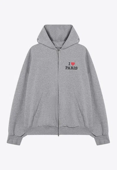 BALENCIAGA I LOVE PARIS ZIP-UP HOODED SWEATSHIRT