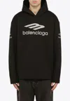 Balenciaga 3b Sports Icon Cotton Fleece Hoodie In Black