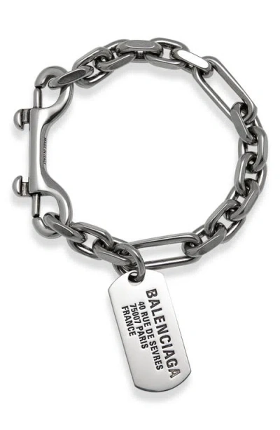 Balenciaga Id Tag Bracelet In Antique Silver