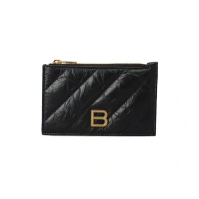 Pre-owned Balenciaga Id Wallet Crush L Coi Car Hold 766465 Black 1000