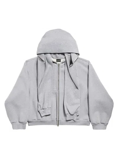 Balenciaga Incognito Boxy Zip-up Large Fit Hoodie In Grey