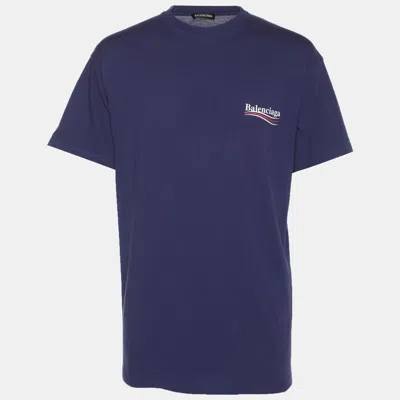 Pre-owned Balenciaga Indigo Blue Political Campaign Print Jersey T-shirt S