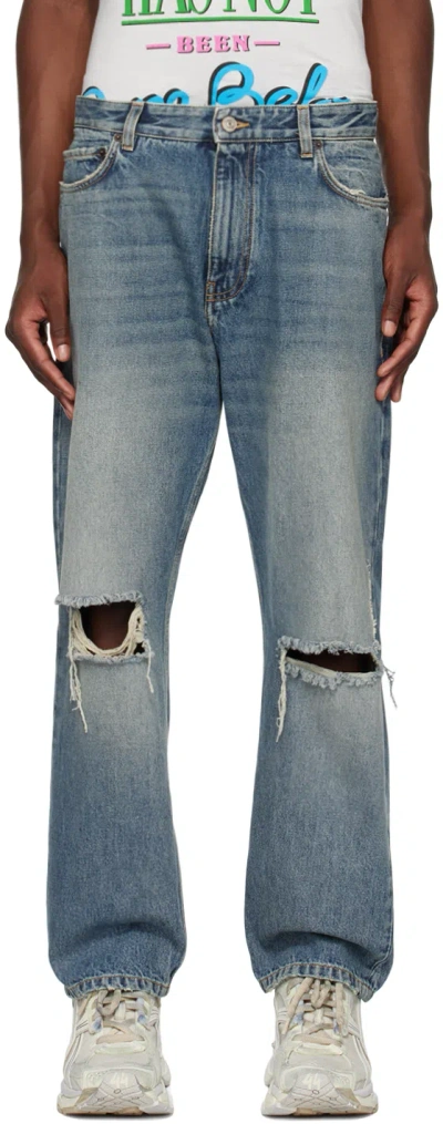 Balenciaga Indigo Distressed Jeans In 4245 Sapphire