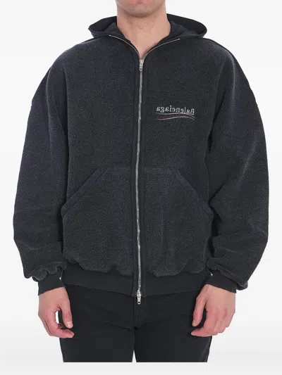 Balenciaga Large Zip-up Hoodie In Black