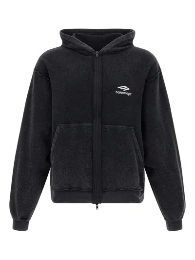 Balenciaga 3b Sports Icon Inside-out Zip-up Sweatshirt In Faded Black In Blue