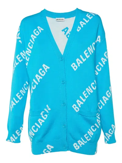 Pre-owned Balenciaga Intarsia-knit Logo Cardigan