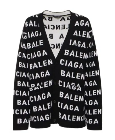 BALENCIAGA BALENCIAGA ALL-OVER LOGO INTARSIA BUTTONED CARDIGAN