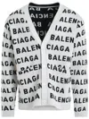Balenciaga Logo Jacquard Wool Blend V-neck Cardigan In Weiss