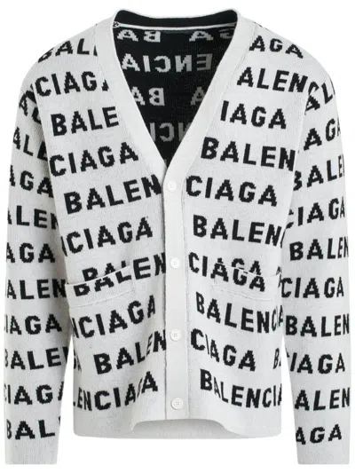BALENCIAGA INTARSIA-KNIT LOGO-MOTIF CARDIGAN