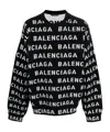 Balenciaga Logo All Over Print Pullover Sweater In Black
