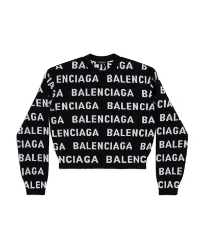 BALENCIAGA BALENCIAGA LOGO INTARSIA KNIT CREWNECK JUMPER