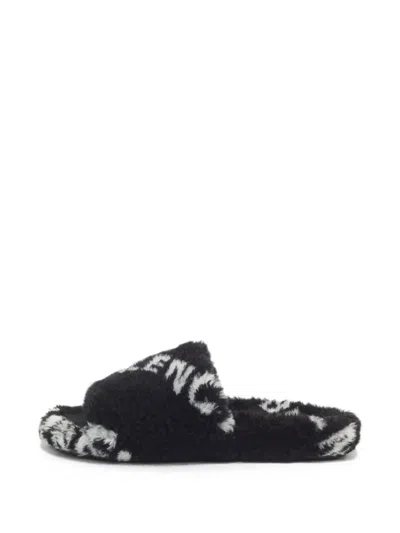 Pre-owned Balenciaga Intarsia Logo Slides In Black