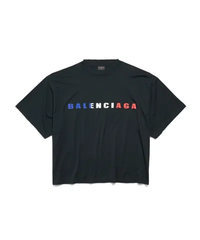 Balenciaga International Short Sleeve Cropped T-shirt In Faded Black