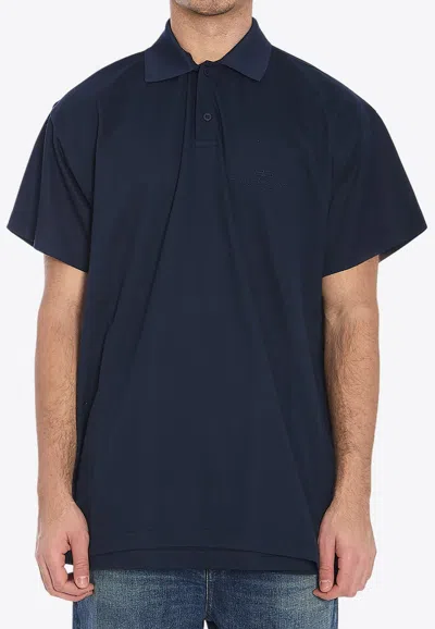 Balenciaga Intertwined Logo Embroidered Polo T-shirt In Washed Black