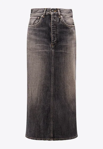 Balenciaga Intertwining Lace Midi Denim Skirt