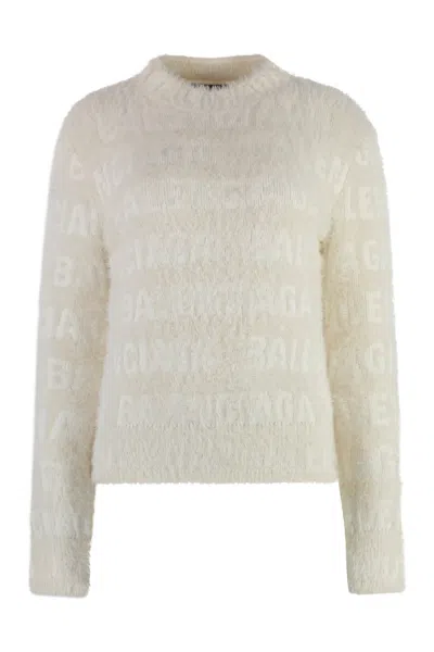 Balenciaga Ivory Wool Blend Sweater In Neutral