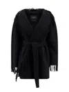 Balenciaga Hooded Fringe Oversized Self-tie Wool Jacket In Black