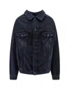 Balenciaga Denim Off Shoulder Jacket With Logoed Buttons In Black
