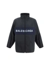 Balenciaga Oversized Logo-print Colour-block Shell Jacket In Black