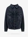 Balenciaga Denim Off Shoulder Jacket With Logoed Buttons In Black