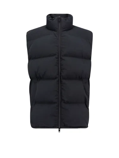 Balenciaga Logo Print Zip-up Down Vest In Black