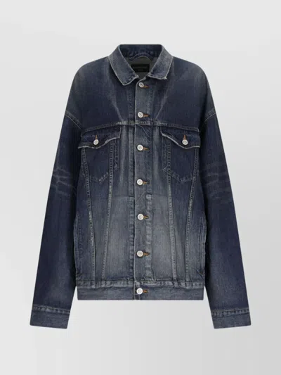 Balenciaga Jacket With Chest Pockets And Long Sleeves In Blue