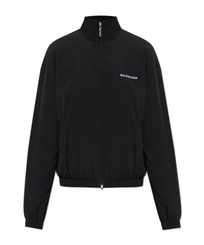 Balenciaga Logo-embroidered Elastic-cuffed Jacket In Black