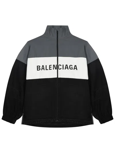 Balenciaga Logo Zip-up Track Jacket In Black