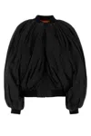 Balenciaga Black Bomber Draped Jacket With Elastic Rear Hem In Tech Fabric Woman