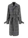 Balenciaga Check Oversize Wool Belted Coat In Gray