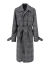 Balenciaga Grey Coat With Wide Notched Revers And All-over Check Motif In Wool Woman