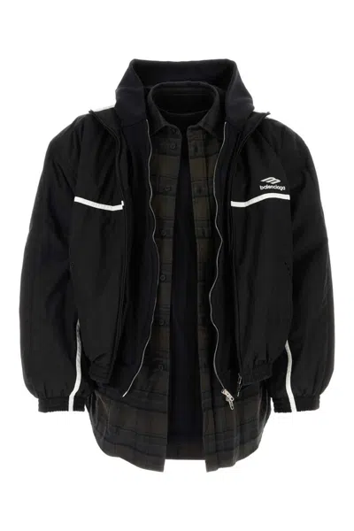 Balenciaga 3b Sports Icon Layered Tracksuit Jacket In Black