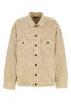 Balenciaga Beige Denim Jacket With Contrast Logo Embroidery In Neutral