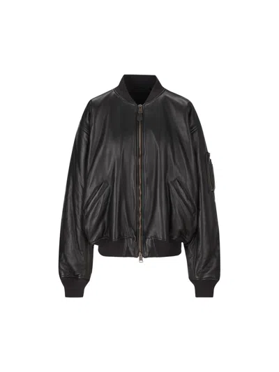 Balenciaga Black Leather Bomber Jacket