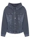 Balenciaga Denim Off Shoulder Jacket With Logoed Buttons In Blue