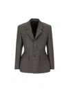 Balenciaga Checkered Cotton Blazer Jacket In Khaki/navy