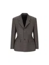Balenciaga Checkered Cotton Blazer Jacket In Khaki/navy