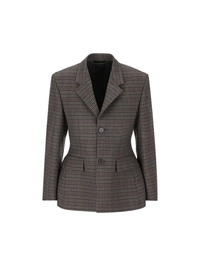 Balenciaga Checkered Cotton Blazer Jacket In Multi