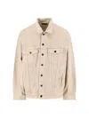 Balenciaga Beige Denim Jacket With Contrast Logo Embroidery In Neutral