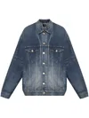 Balenciaga Blue Jacket With Classic Collar And Maxi Logo Print On The Rear In Denim Man In Whisker