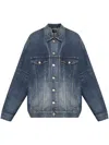 Balenciaga Blue Jacket With Classic Collar And Maxi Logo Print On The Rear In Denim Man In Whisker