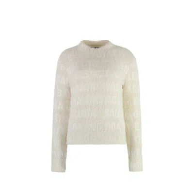 Balenciaga Jacquard Logo Sweater Women In White
