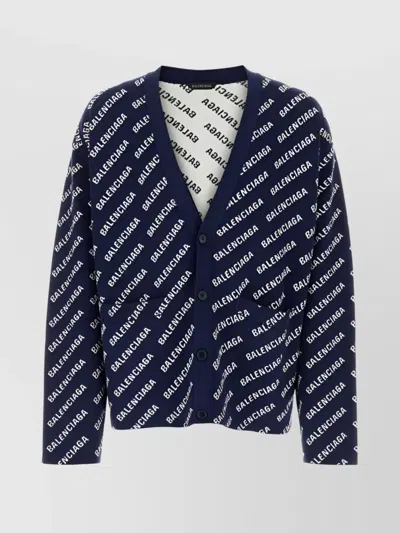 BALENCIAGA JACQUARD LOGO V-NECK CARDIGAN